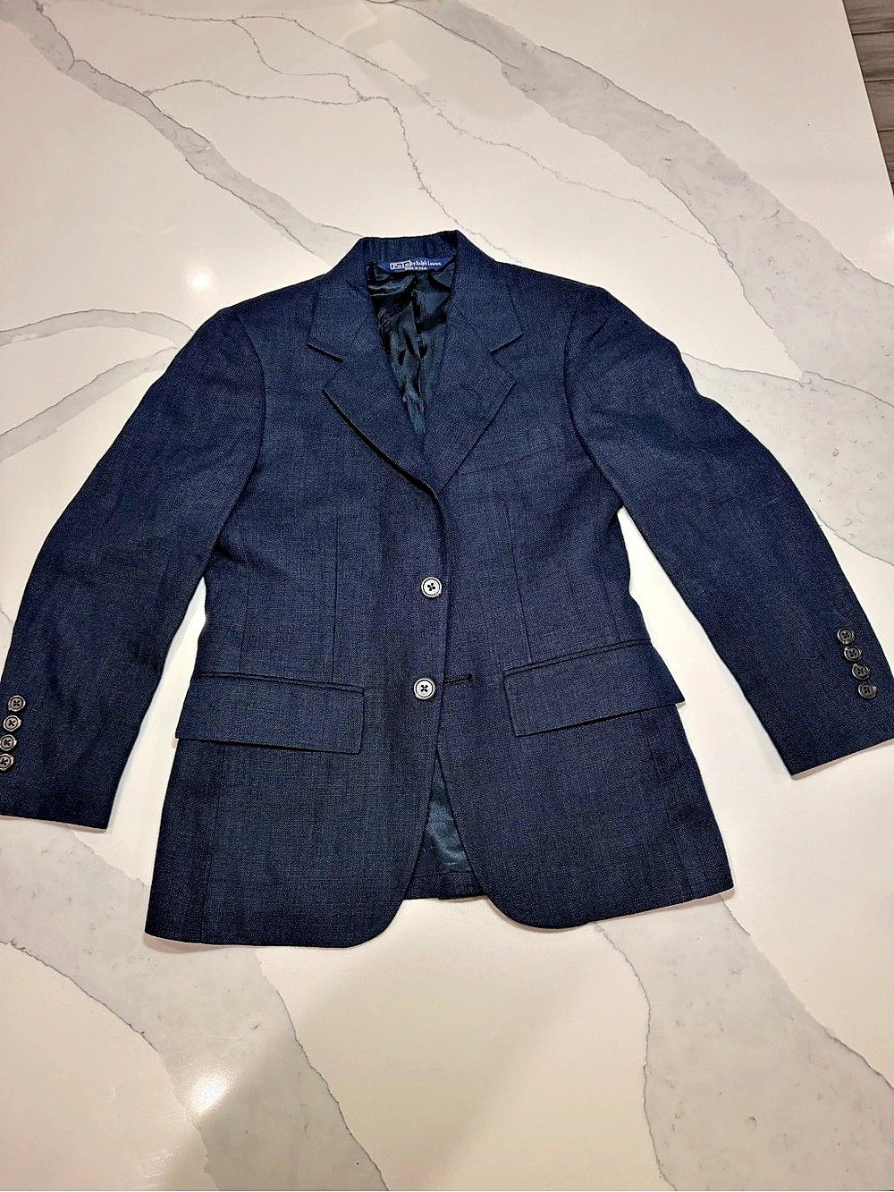 Vintage Polo Ralph Lauren Navy 100% Linen Blazer Size 8 USA